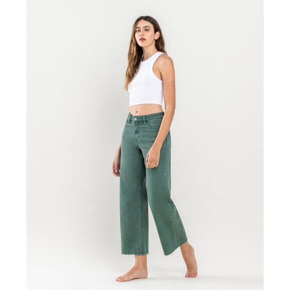 Vervet Mallard Green Size 31 High Rise Crop Wide Leg Jeans - Picture 4 of 7